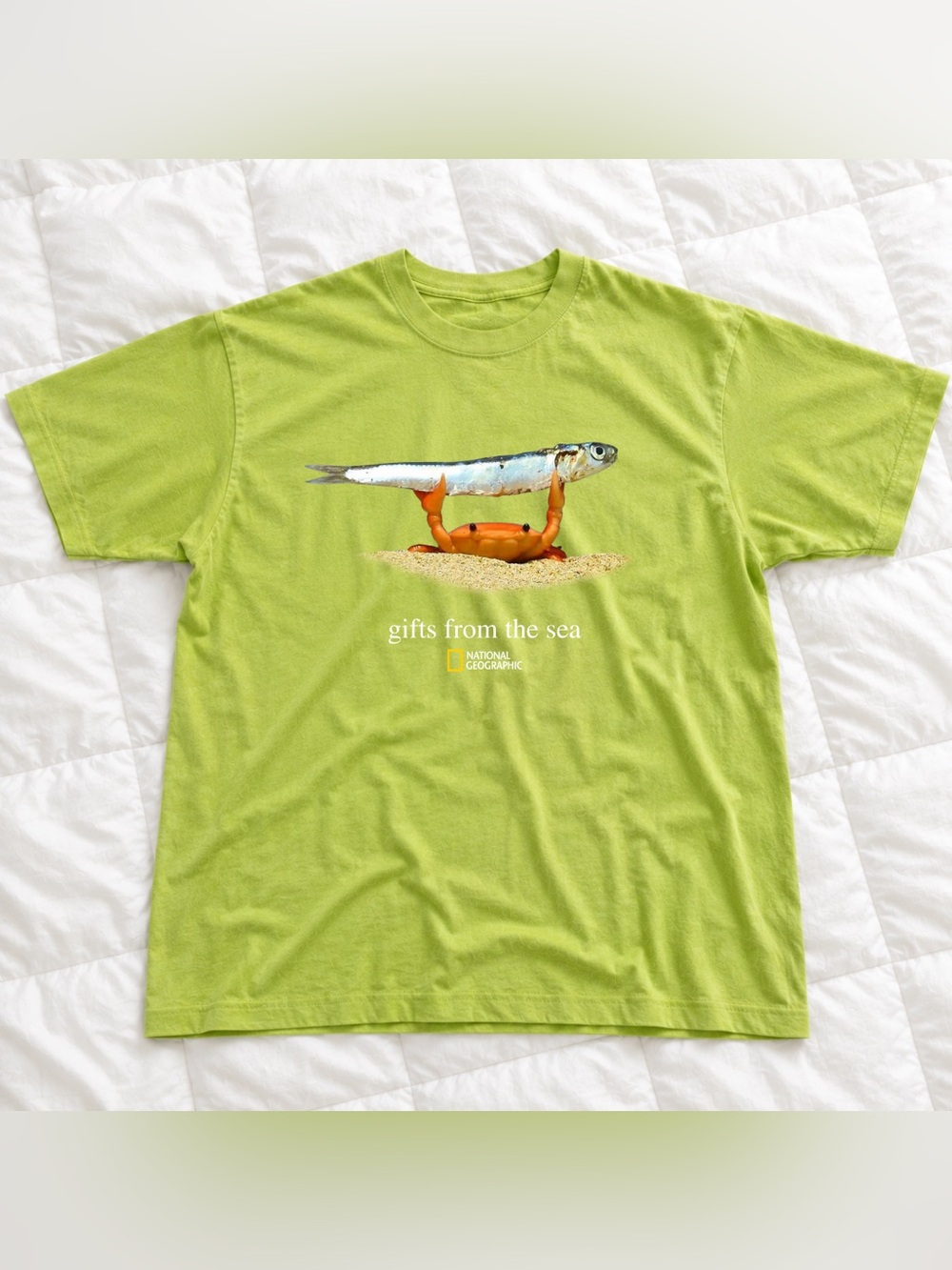 Gildan National Geographic Lime Green Crab & Fish Graphic Tee